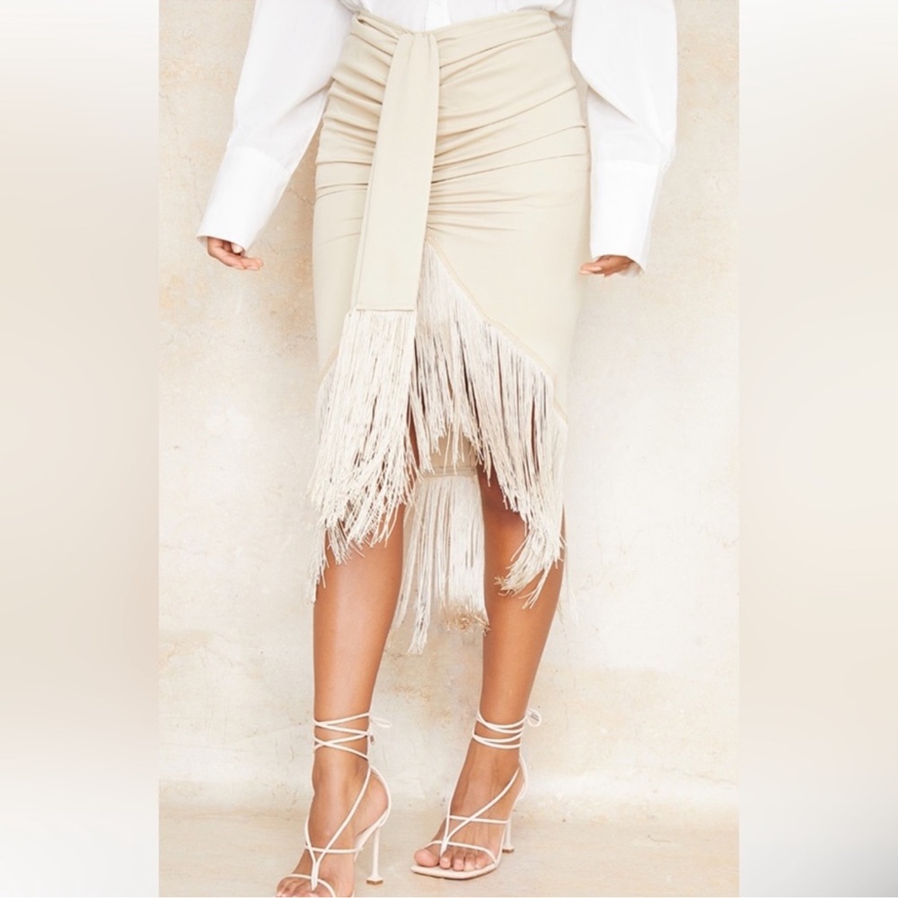 Pretty Little Thing Tassel Midi Skirt - Cream - Picture 2 of 3